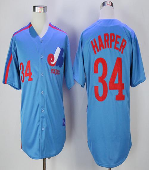 Mitchell And Ness Expos #34 Bryce Harper Blue Throwback Stitched MLB Jersey